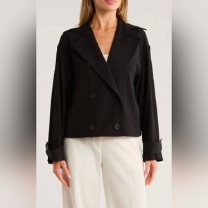 MAX STUDIO | Women's Black Twill Double Breasted Button Up Long Sleeved Jacket
